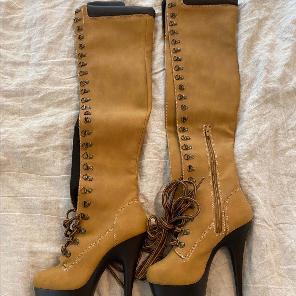 Pleaser Nubuck Lace Up Platform Thigh High Boots 6" High Heels